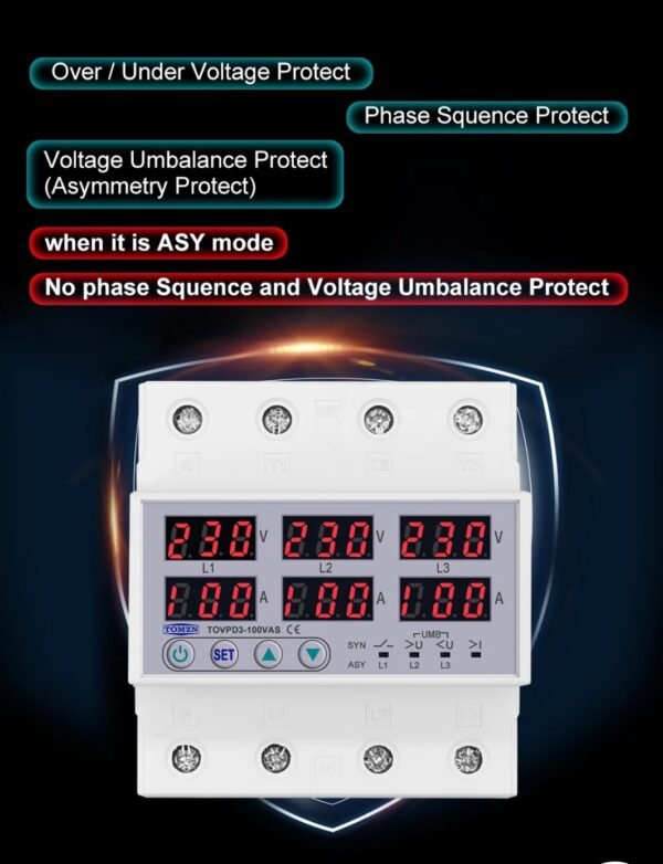 Tomzn 3 Phase Volt/Ampere Protector 100A - Image 3