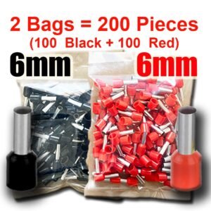 E6012 Cord End Terminal – 6mm², Pack of 200 (100 Black + 100 Red)