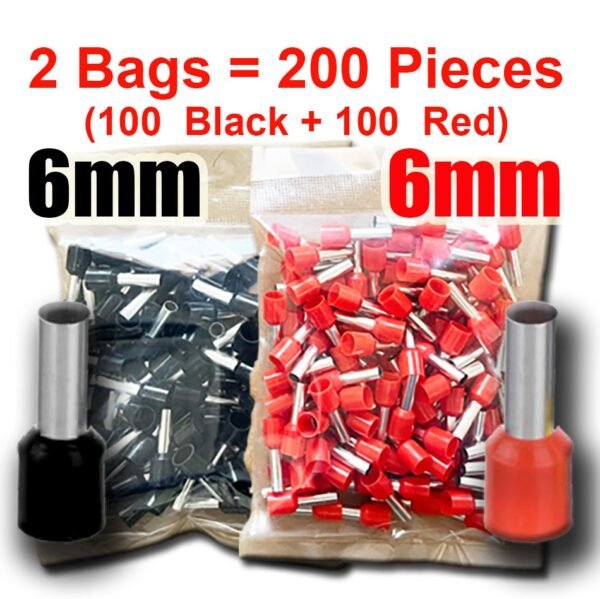E6012 Cord End Terminal – 6mm², Pack of 200 (100 Black + 100 Red)