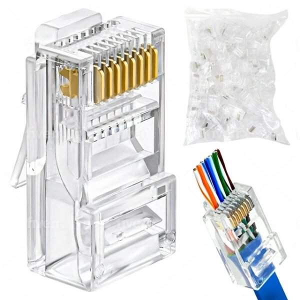 RJ45 Pass Through Ethernet Connectors – Bag of 30, Cat5e/Cat6