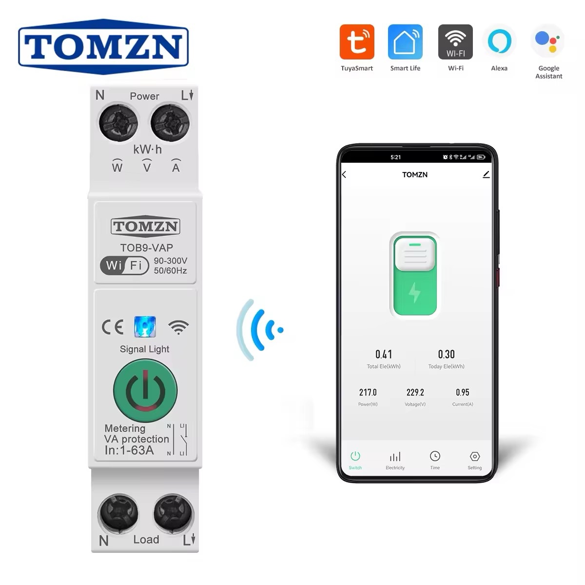 Tomzn Wifi Smart Switch 63A - Tuya / SmartLife