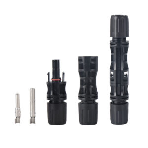 MC4-style solar connector set rated 1500V DC and 30A with male and female housings and crimp contacts