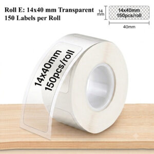 Roll of 150 transparent rounded rectangular labels measuring 14 × 40 mm