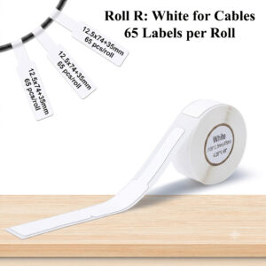 Roll of 65 white self-adhesive labels designed for cable and wire identification