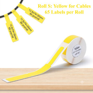 Roll of 65 yellow self-adhesive labels designed for cable and wire identification