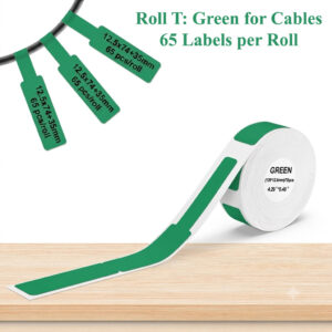 Roll of 65 green self-adhesive labels designed for cable and wire identification