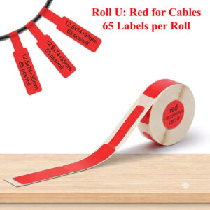 Roll of 65 red self-adhesive labels designed for cable and wire identification
