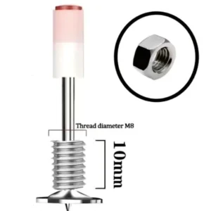 M8 threaded pin nail with 10 mm threaded section, 16 mm round base and 7.3 mm upper sleeve